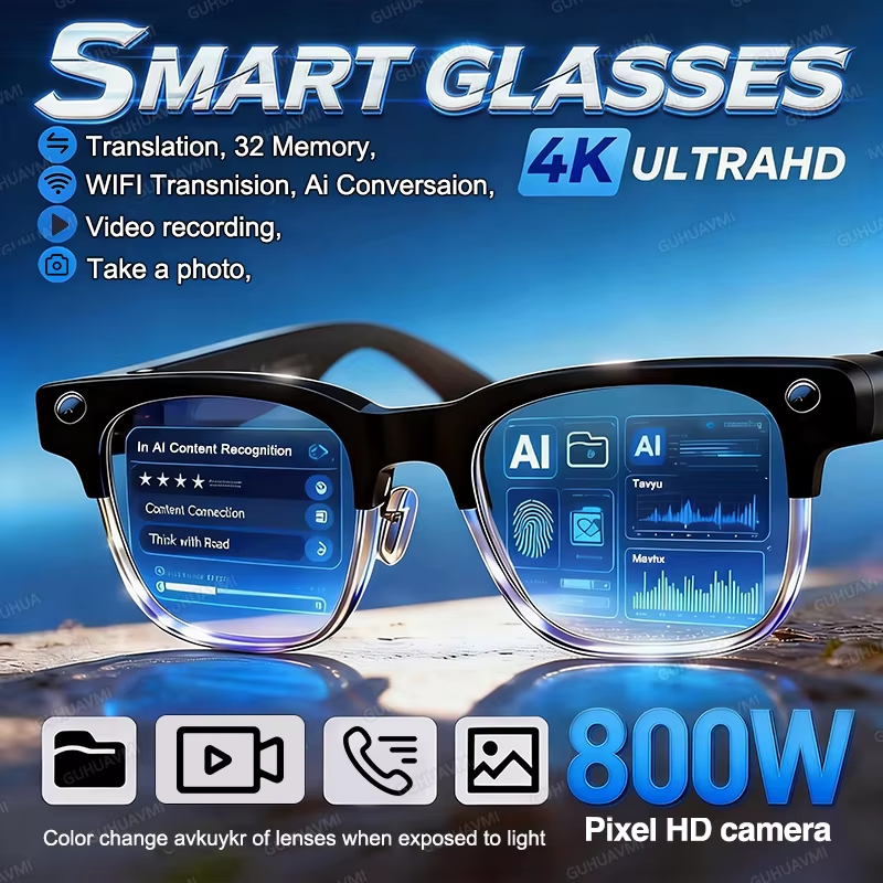 800W Pixel Camera AI Smart Glasses