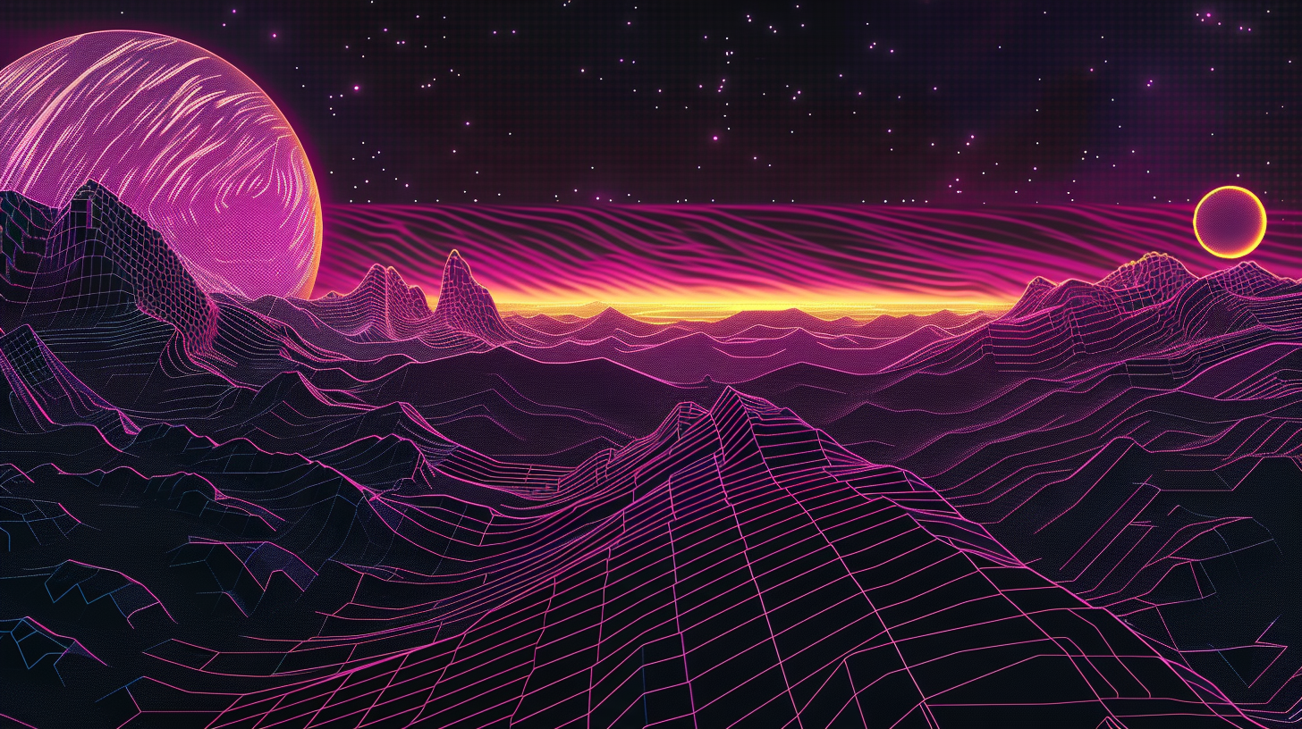 Illustration — a quantum field with two excitations: a faint ripple and an exponential surge